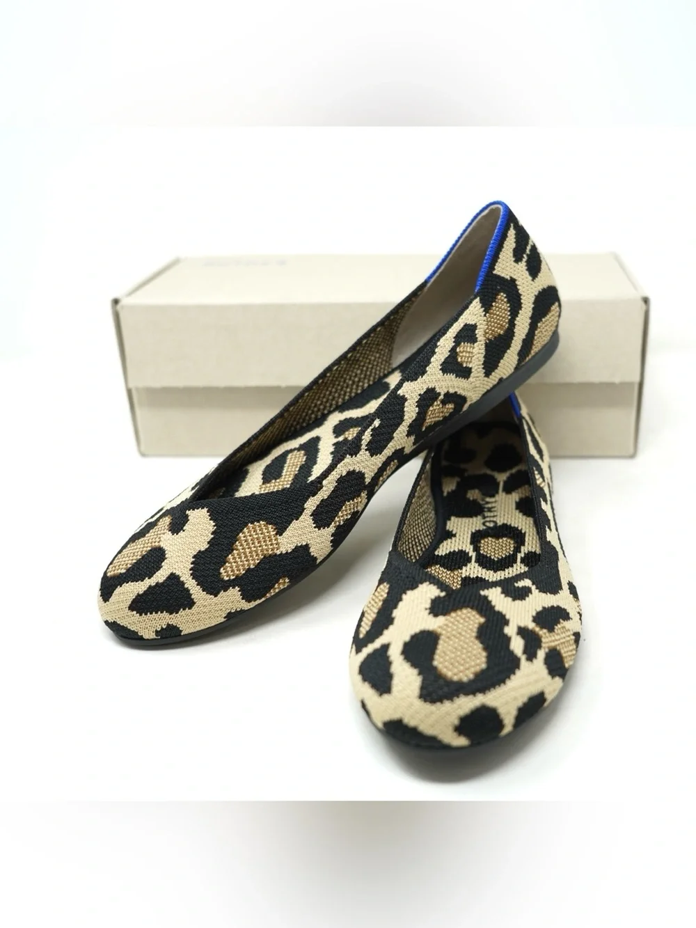 Rothy's The Flat Shoes leopard print round toe slip on ballet flats size 7 NWB